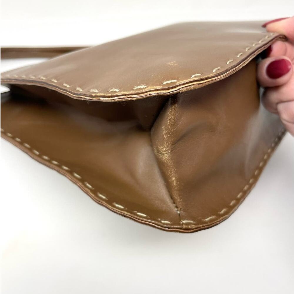 Gucci Vintage Brown Leather Topstitch Shoulder Hobo Bag Purse - Picture 10 of 16